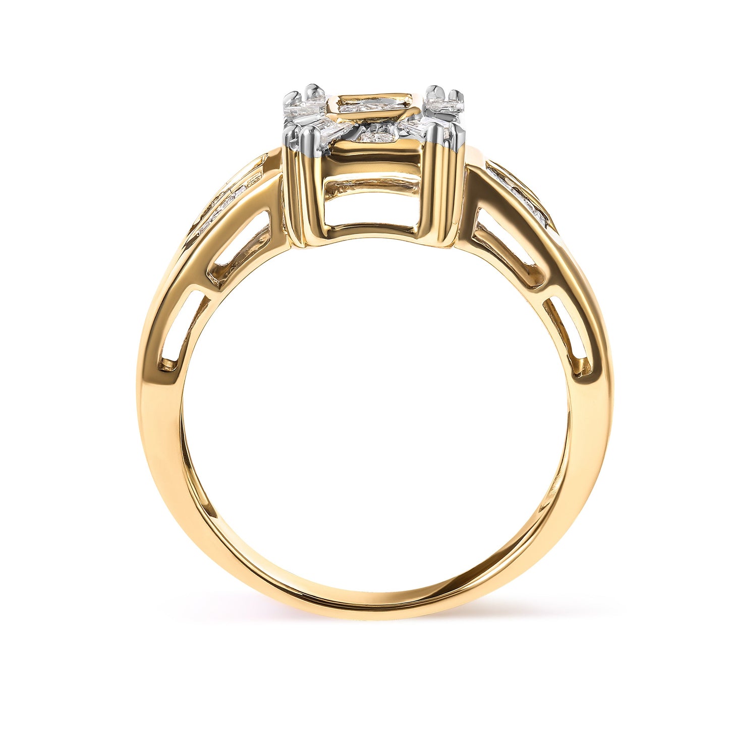 Anillo de oro amarillo de 10K con diamante de 1/2 quilate (peso total en quilates) compuesto y halo (color H-I, claridad SI1-SI2) - Talla 7