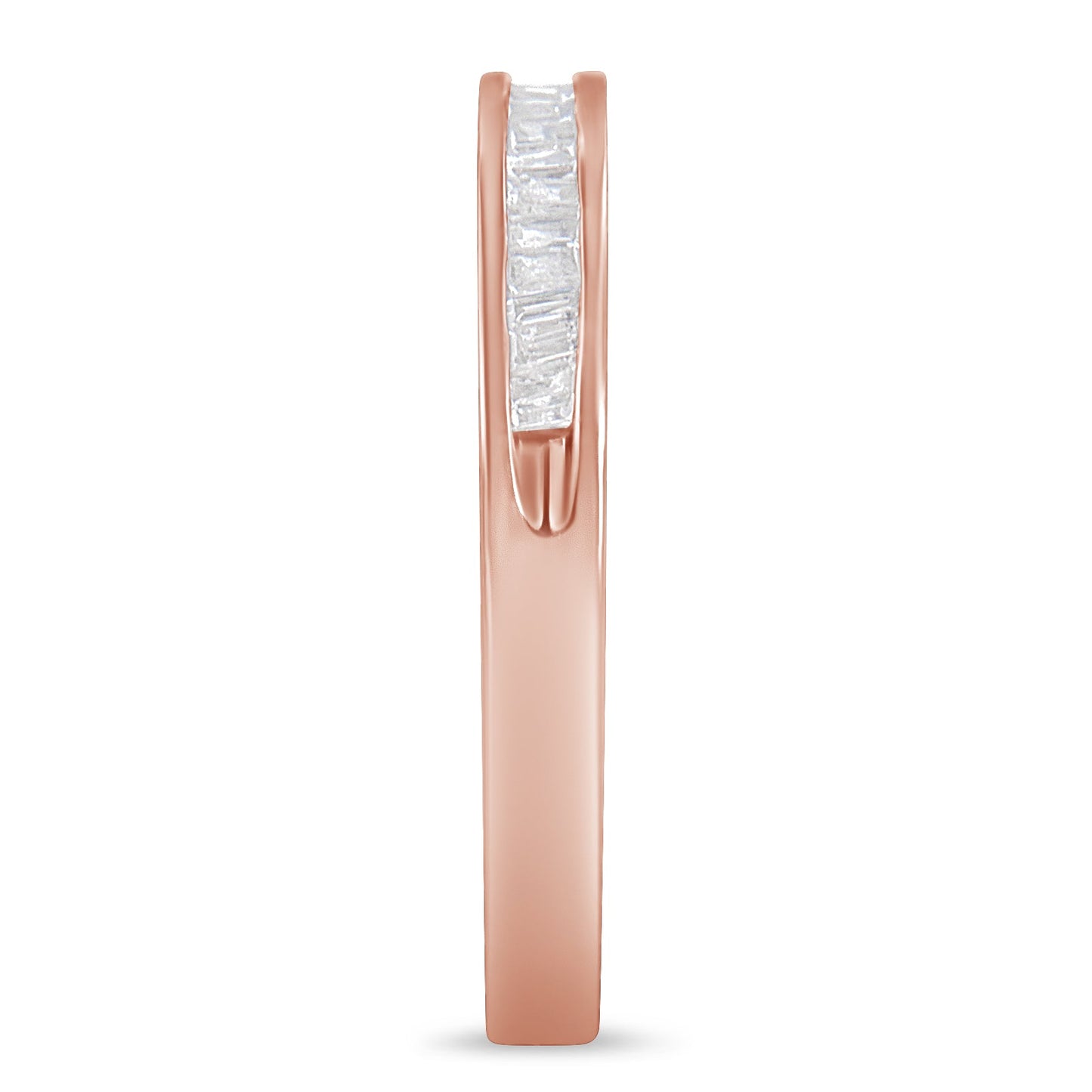 Anillo de banda apilable con diamantes engastados en canal de oro rosa de 10K sobre plata de ley .925 de 1/5 Cttw (color H-I, claridad I1-I2) - Talla 6 3/4