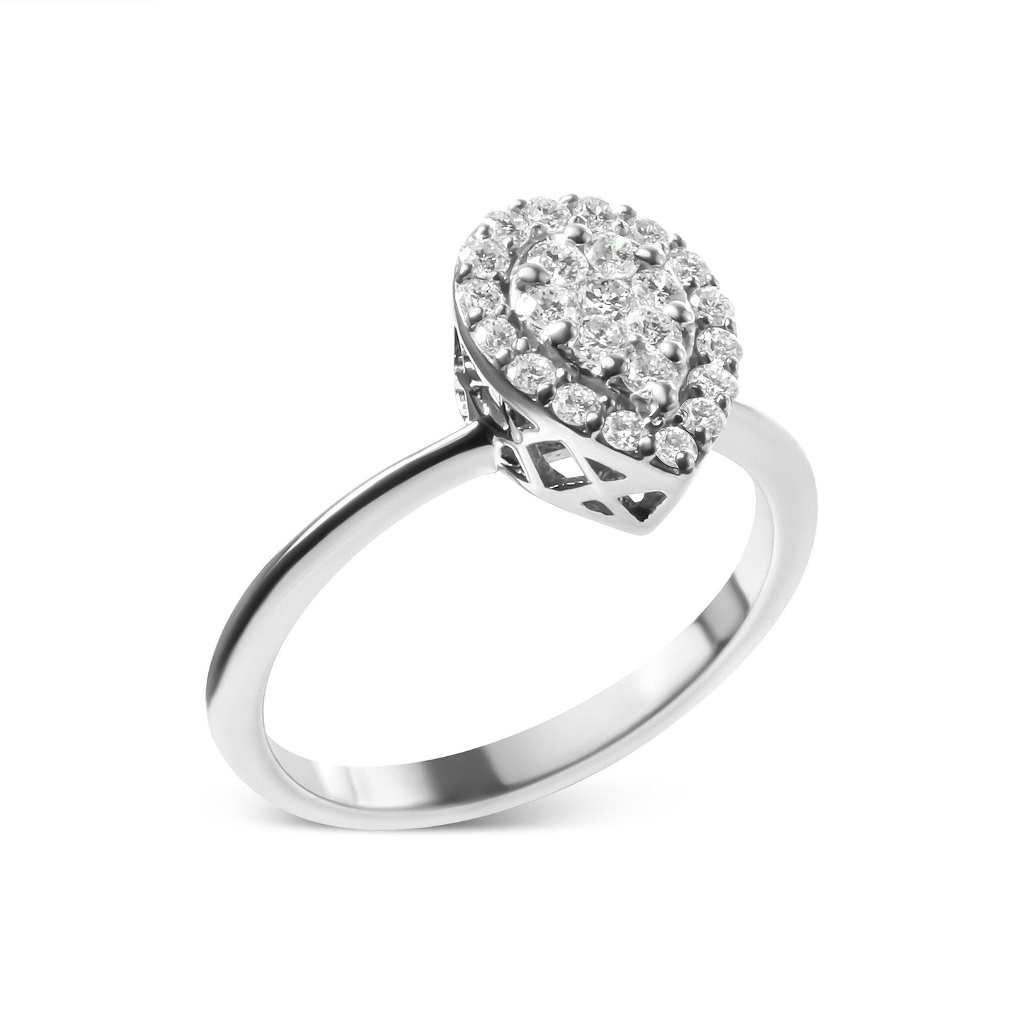 Anillo de promesa en forma de pera de oro blanco de 10K con racimo de diamantes redondos cultivados en laboratorio de 3/8 Cttw (Color G-H, Claridad VS2-SI1) - Talla 7