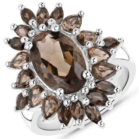 Juego de joyas de 3 piezas de cuarzo ahumado auténtico de 16,36 quilates en plata de ley .925 (anillo, pendientes y colgante con cadena)
