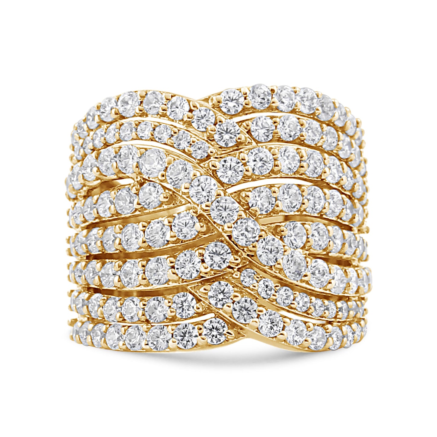 Anillo de oro amarillo de 10K con diamante de 3,0 Cttw, ocho filas, diseño envolvente, sortija llamativa (color H-I, claridad I2-I3) - Talla 7