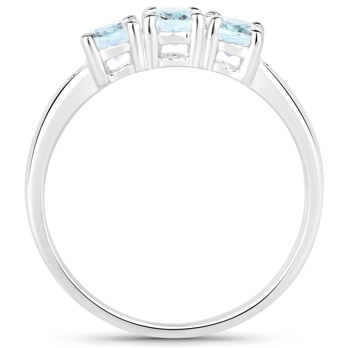 Anillo de plata de ley .925 con aguamarina auténtica de 0.95 quilates y diamantes blancos