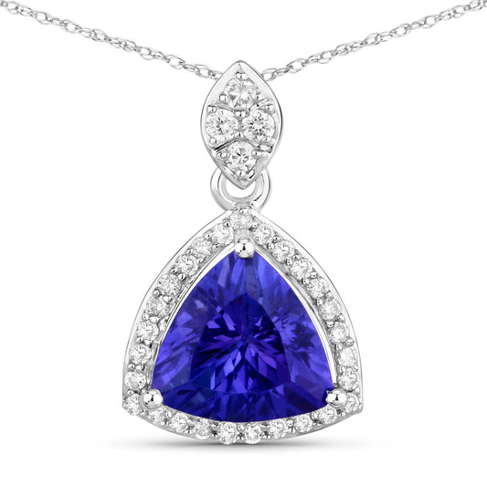 Colgante de oro blanco de 14 quilates con tanzanita genuina de 1,71 quilates y diamantes blancos