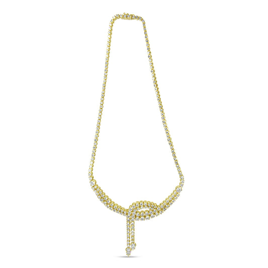 Gargantilla tenis de doble fila con diamantes en oro amarillo de 14k de 17.0 Cttw y 18 pulgadas, con puntas colgantes de diamantes talla pera (color I-J, claridad VS2-SI1)