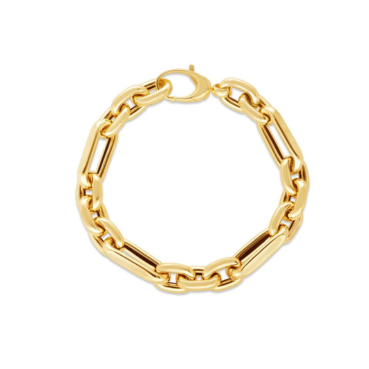 Pulsera de eslabones ovalados alternos de oro amarillo de 14k tipo clip (9.30 mm)