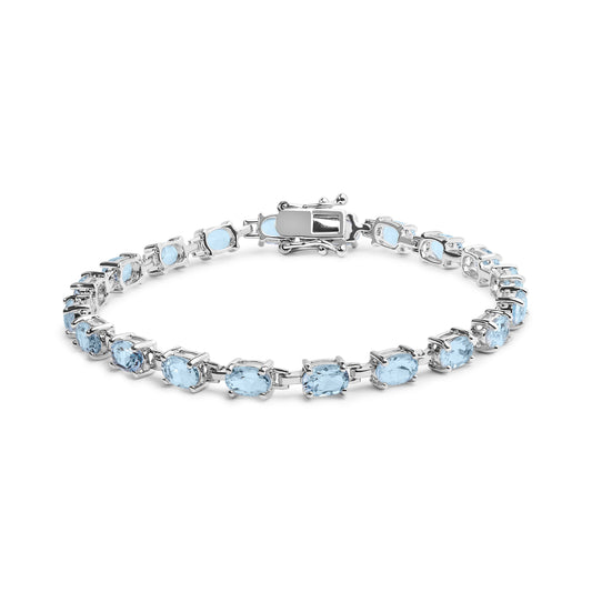 Pulsera de Eslabones de Plata de Ley 925 con Topacio Azul Claro Creado en Forma Ovalada de 11.0 ct - 7 pulgadas