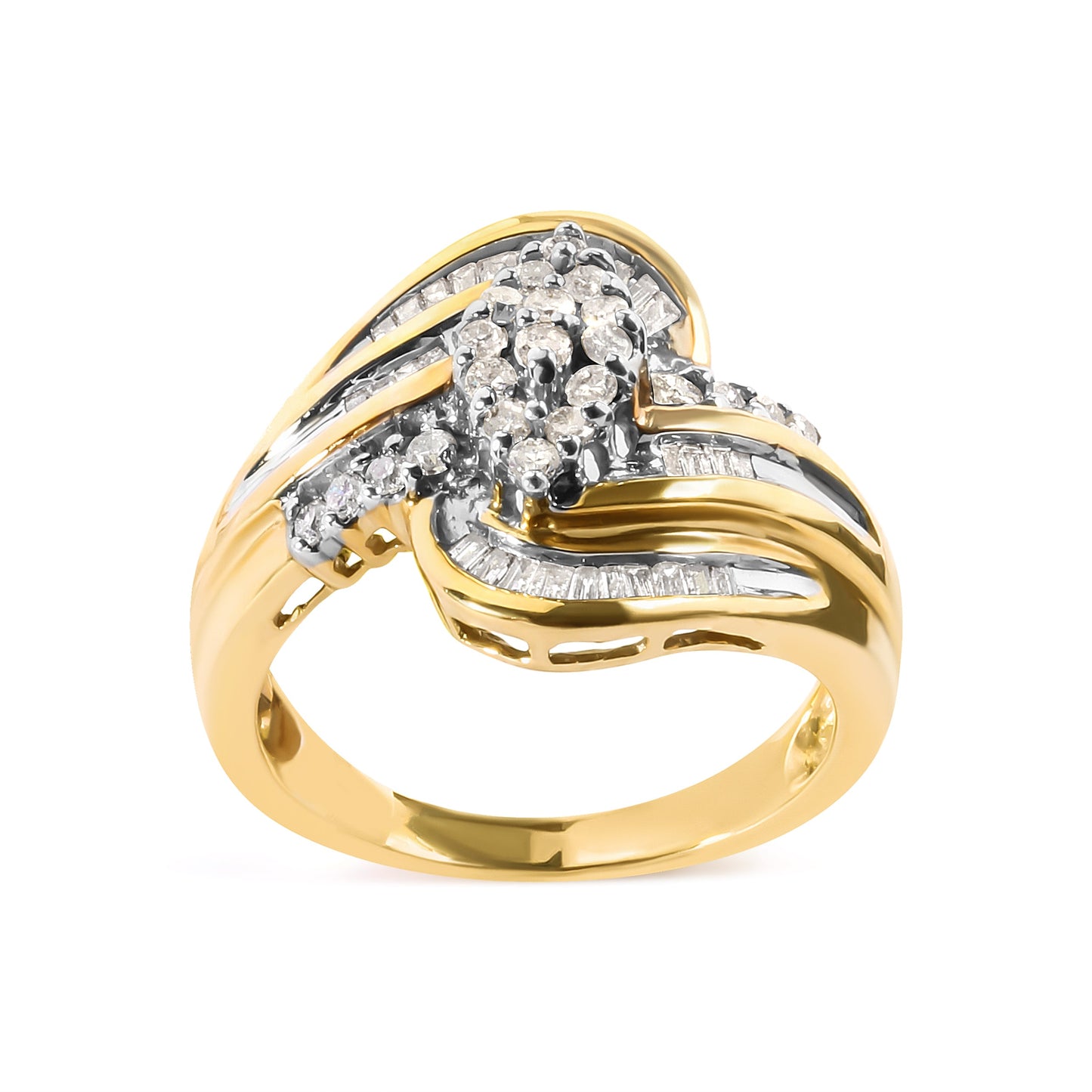 Anillo de oro amarillo de 10K con racimo de diamantes en forma de pera de 1/2 quilate y remolino (color H-I, claridad I1-I2) - Talla 7