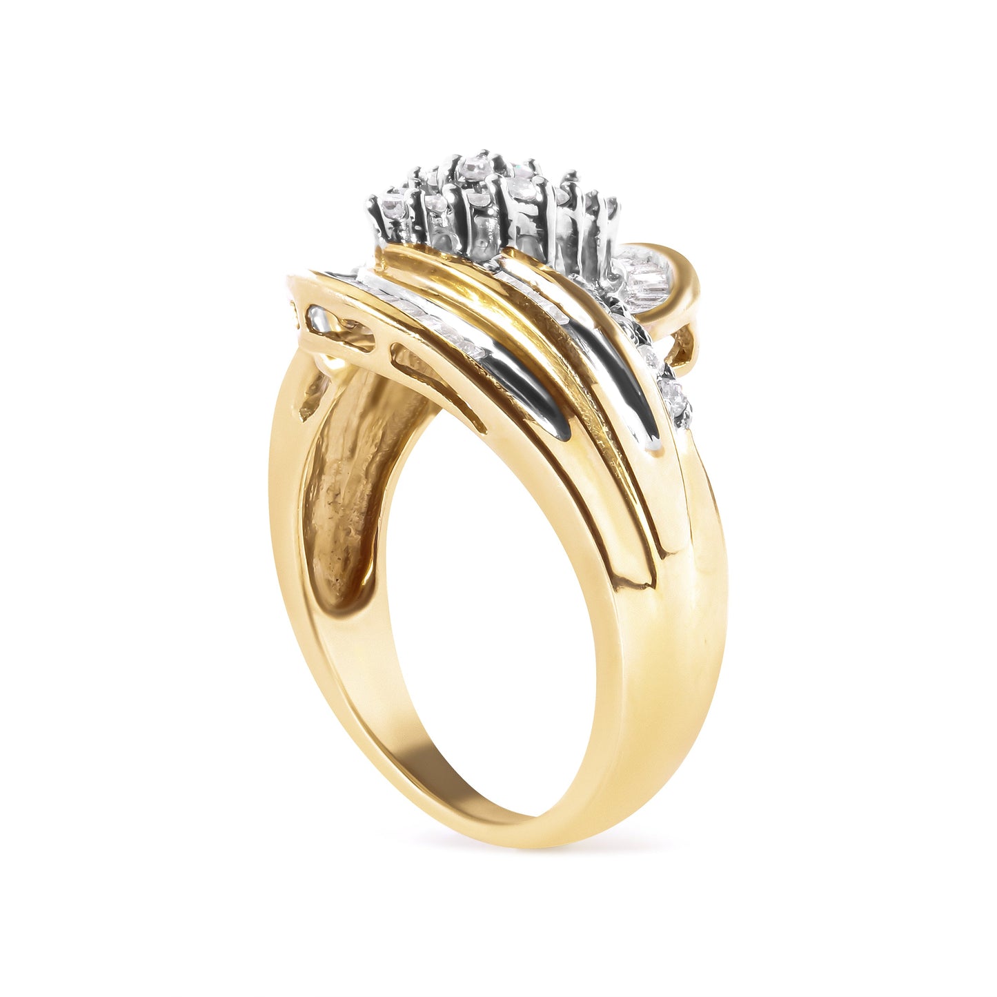 Anillo de oro amarillo de 10K con racimo de diamantes en forma de pera de 1/2 quilate y remolino (color H-I, claridad I1-I2) - Talla 7