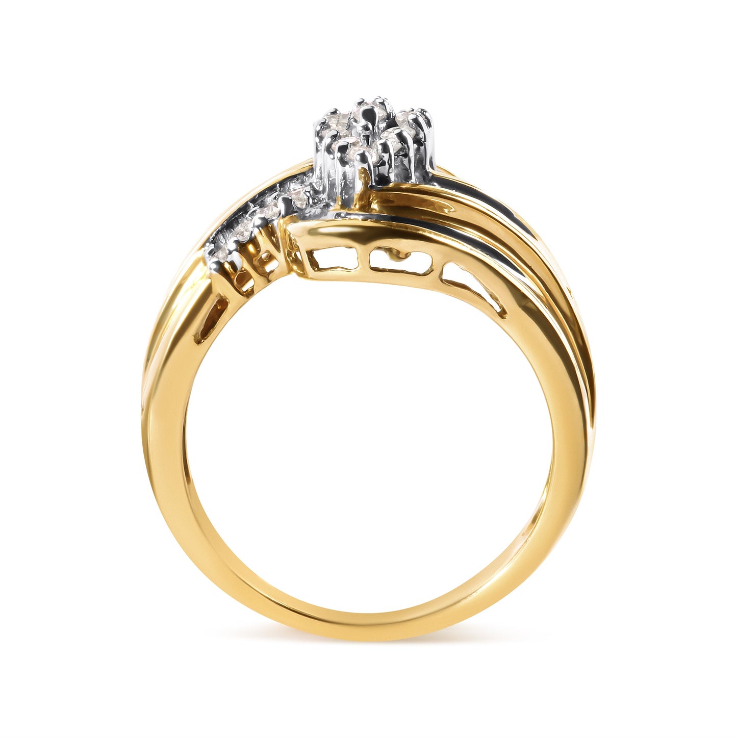 Anillo de oro amarillo de 10K con racimo de diamantes en forma de pera de 1/2 quilate y remolino (color H-I, claridad I1-I2) - Talla 7
