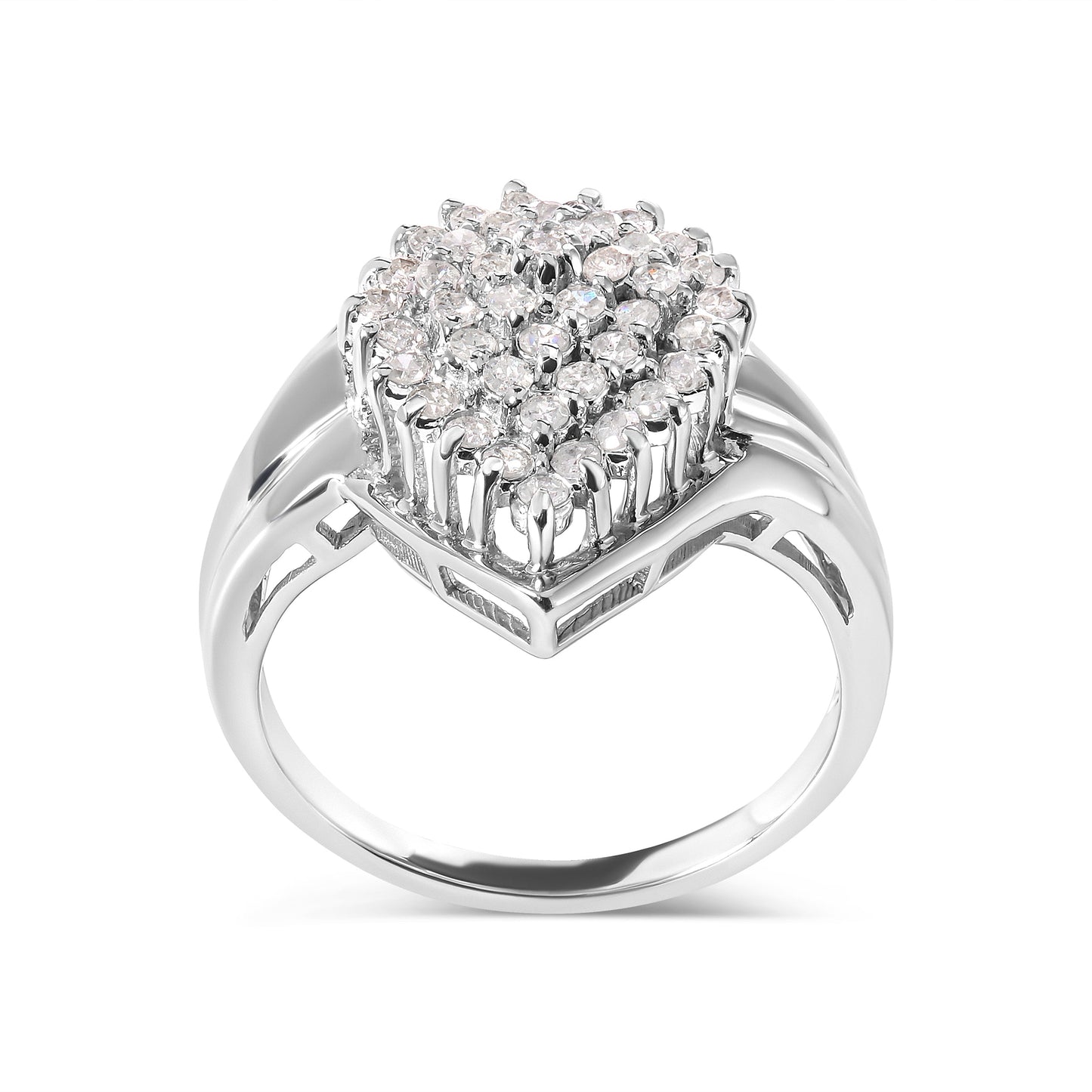 Anillo de oro blanco de 10 qt con forma de pera, racimo de diamantes de 1/2 qtc (color H-I, claridad I1-I2) - Talla 7