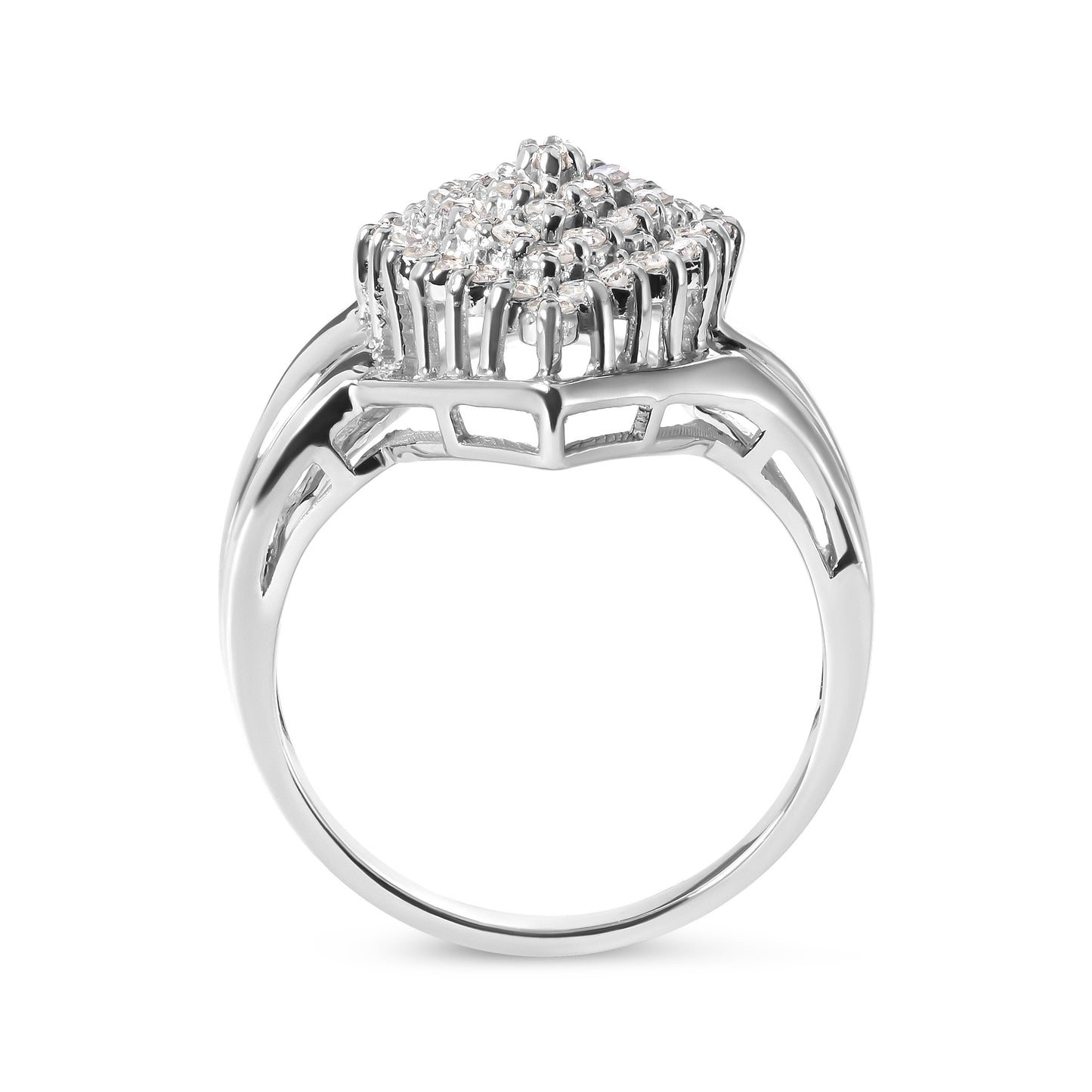 Anillo de oro blanco de 10 qt con forma de pera, racimo de diamantes de 1/2 qtc (color H-I, claridad I1-I2) - Talla 7