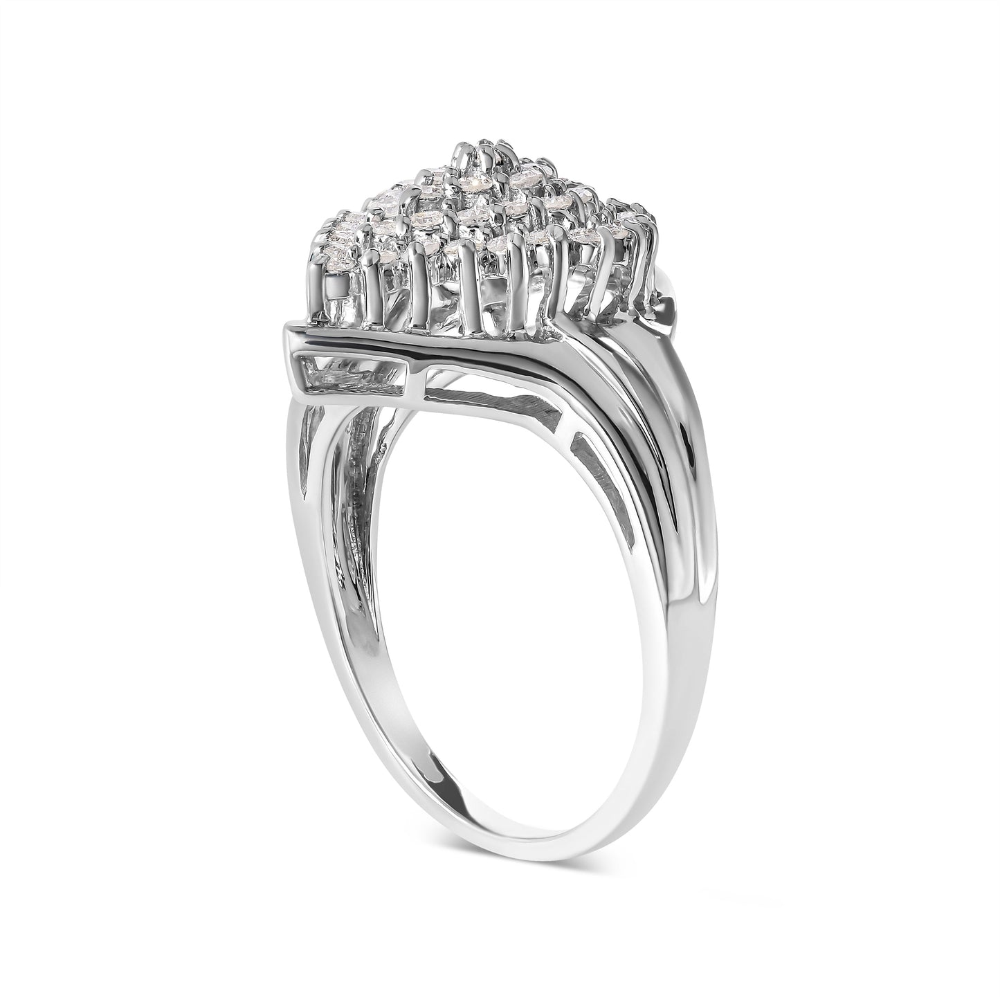 Anillo de oro blanco de 10 qt con forma de pera, racimo de diamantes de 1/2 qtc (color H-I, claridad I1-I2) - Talla 7