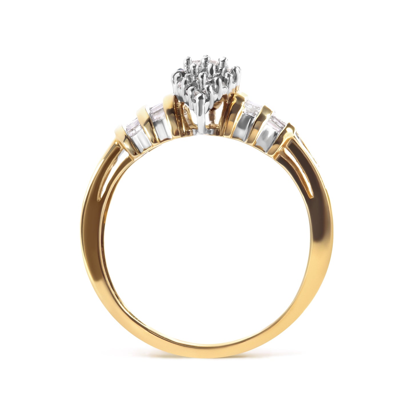 Anillo de oro amarillo de 10K con cabeza en forma de pera de 1/2 quilate total y vástago de varias hileras engastado en canal (color H-I, claridad SI2-I1) - Talla 7