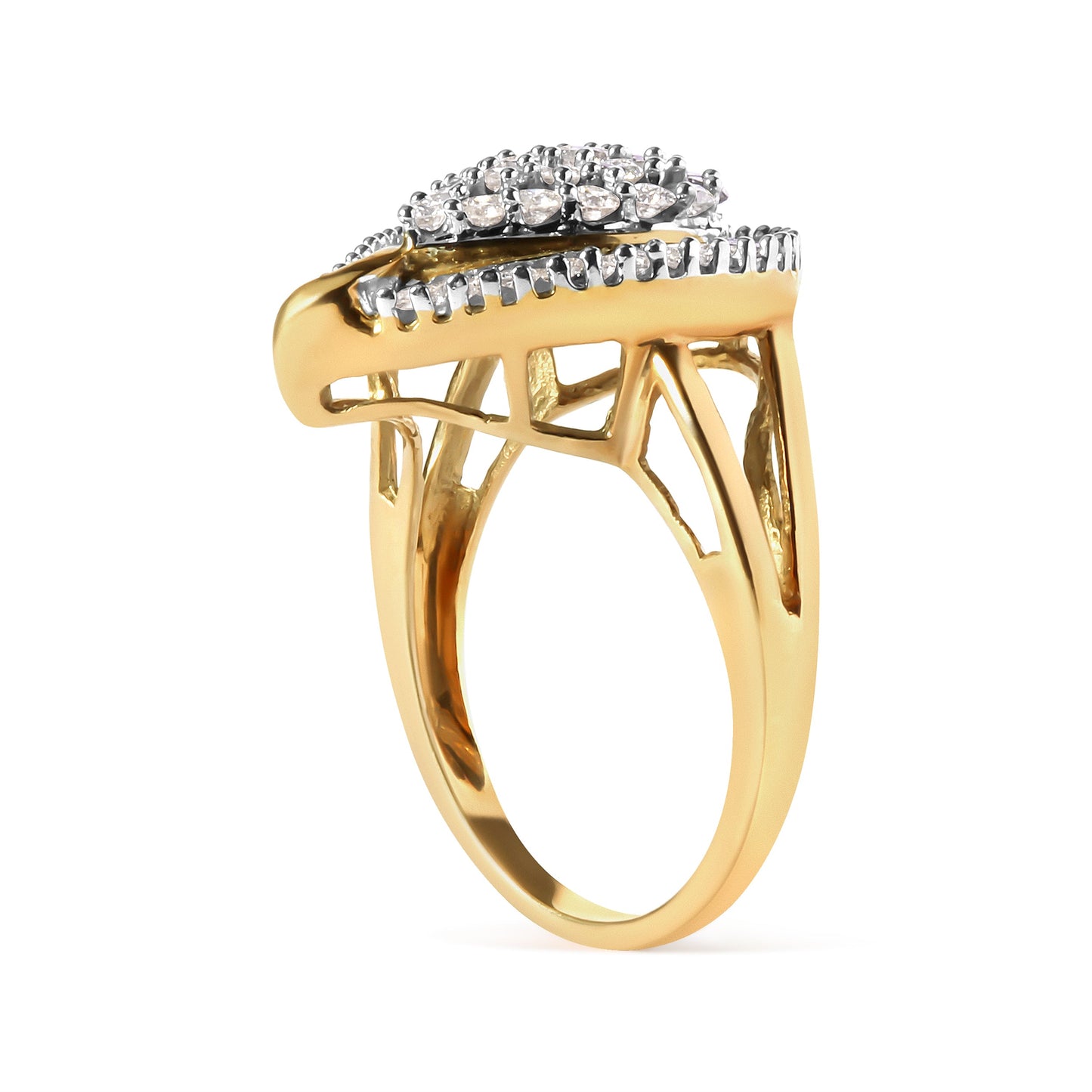 Anillo de racimo tipo bailarina de oro amarillo de 10 qt con diamantes redondos y corte baguette de 1 quilate (color H-I, claridad SI2-I1)