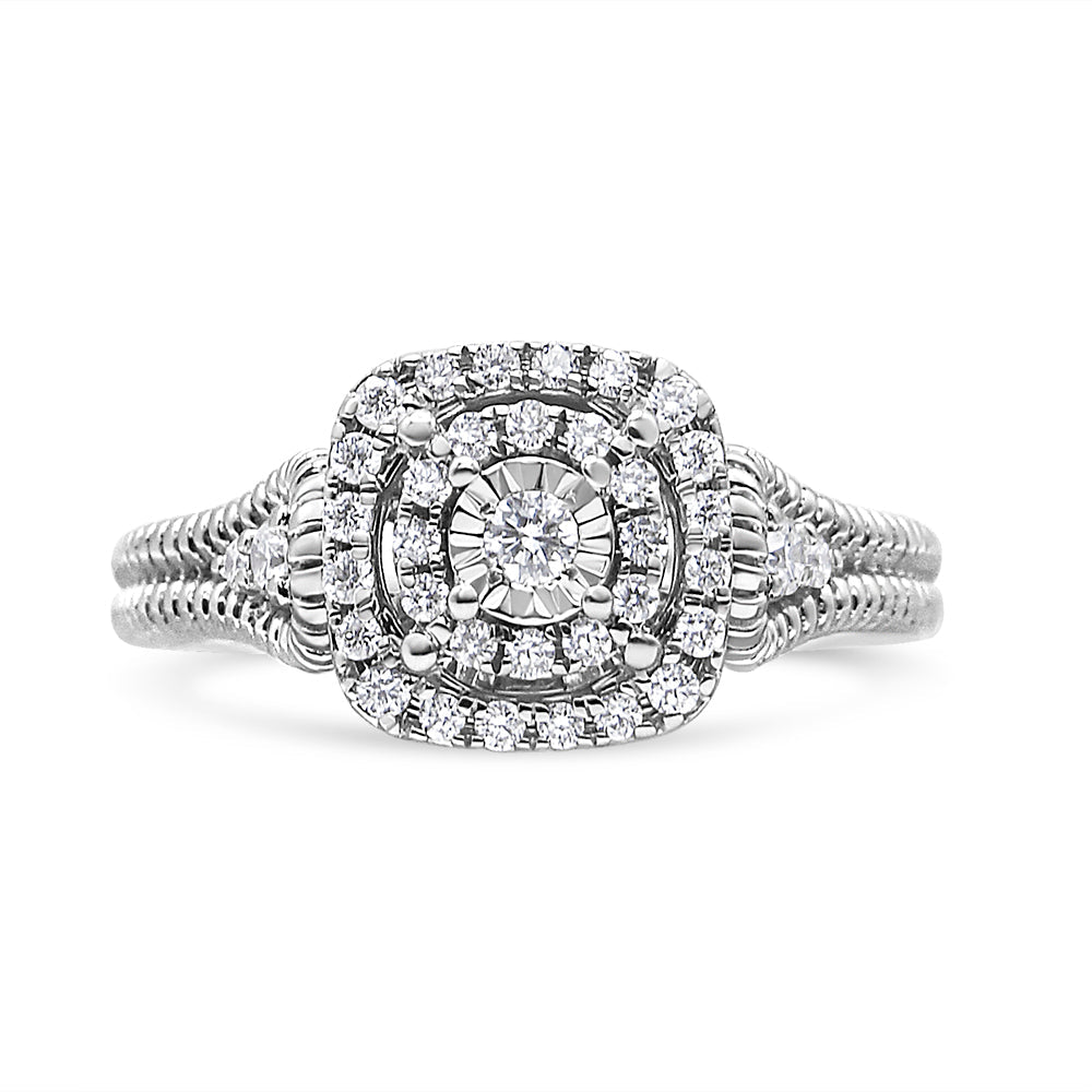 Anillo de cóctel de plata de ley .925 con diamante de talla redonda de 1/3 Cttw en montura tipo milagro (color H-I, claridad I1-I2) - Talla 7