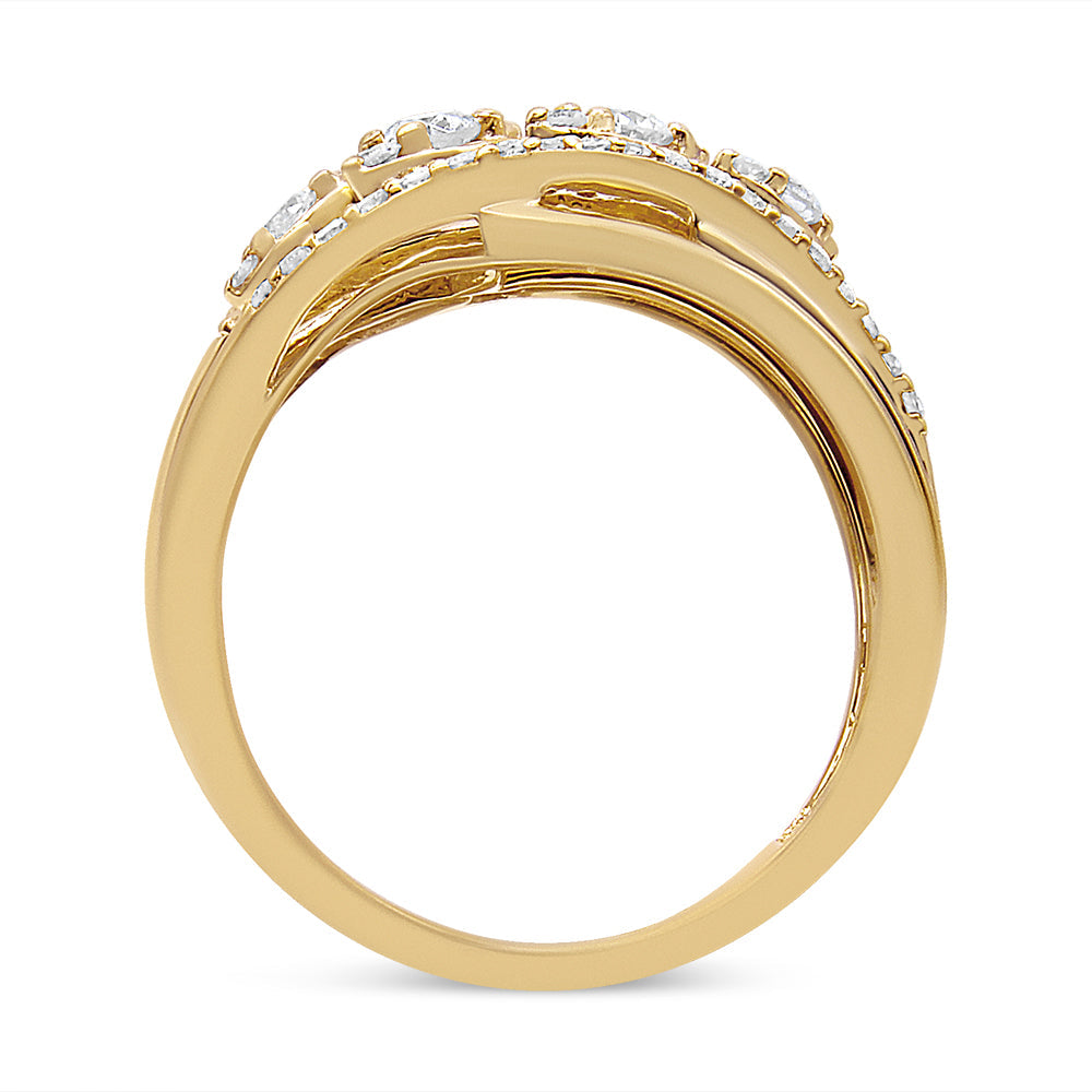 Anillo tipo cóctel de oro amarillo de 10K con diamante de corte redondo de 1/2 quilate en varias filas y vástago dividido (color H-I, claridad SI2-I1) - Talla 7