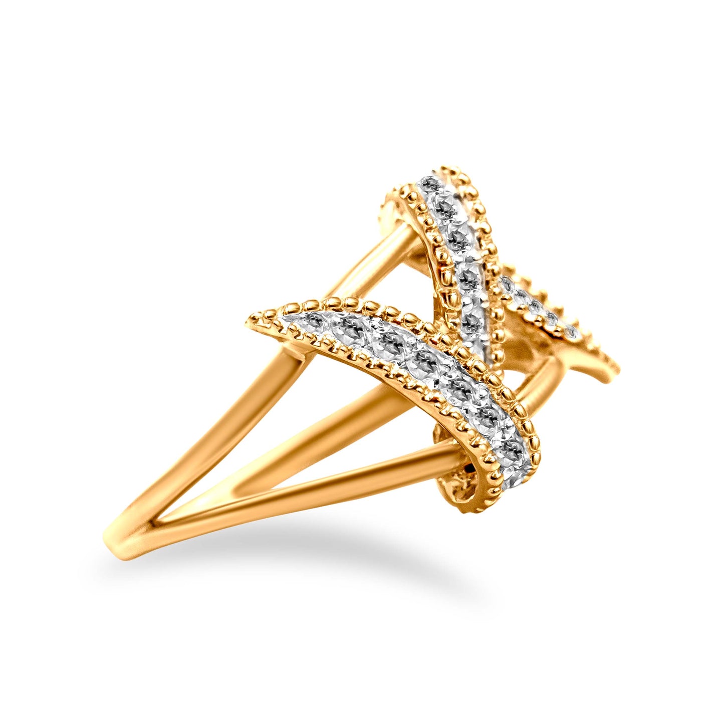 Anillo de derivación entrelazado de oro amarillo de 14 quilates chapado en plata de ley .925 con 1/4 Cttw de diamante (color I-J, claridad I1-I2) - Talla 7
