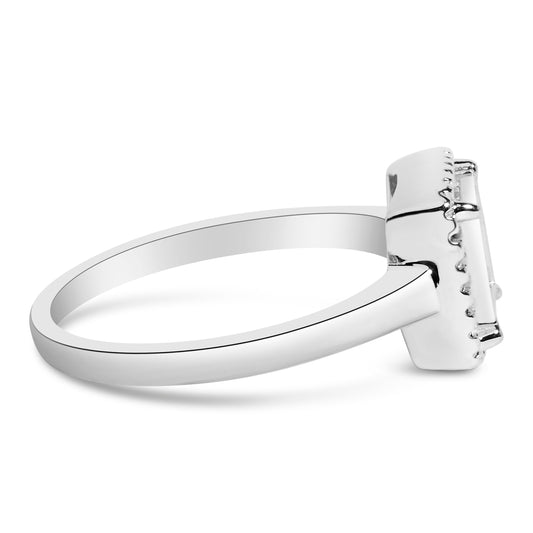 Anillo de promesa de plata de ley 925 con diamante de corte princesa de 1/5 quilates engastado invisiblemente con halo de cuentas (color H-I, claridad I1-I2) - Talla 7