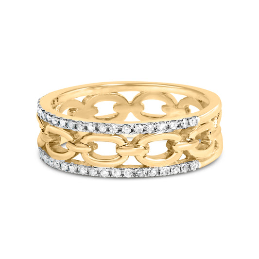 Anillo de oro amarillo de 10K con diamante de 1/5 Cttw, dos hileras y eslabón cubano (color I-J, claridad I2-I3) - Talla 7