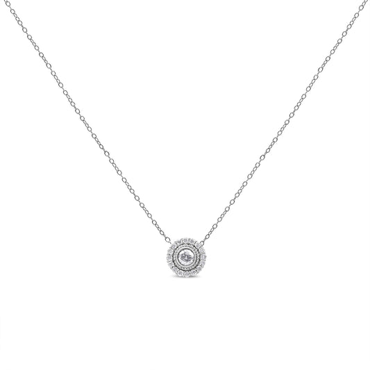 Collar con colgante de círculo tipo halo de plata de ley .925 con diamante redondo de 1/2 quilate de peso total de 45,72 cm (color I-J, claridad I2-I3)