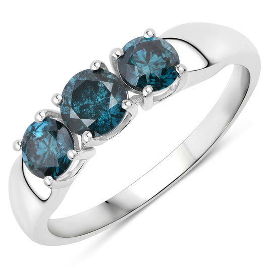 Anillo de oro blanco de 14K con diamante azul auténtico de 1.03 quilates