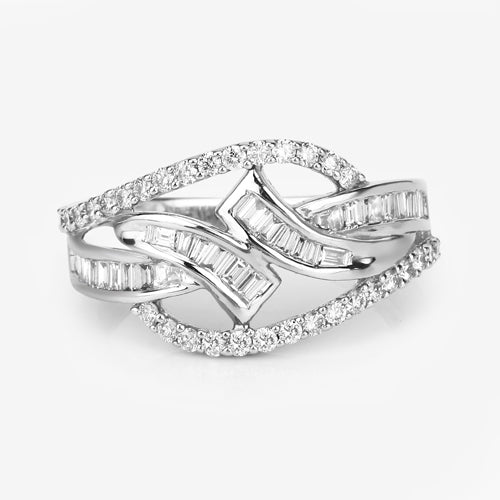 Anillo de oro blanco de 14K con diamante blanco auténtico de 0,72 quilates (color E-F-G, claridad VS-SI)