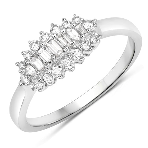 Anillo de oro blanco de 14 quilates con diamante blanco auténtico de 0,37 quilates (color E-F, claridad VS-SI)