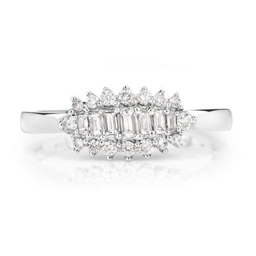 Anillo de oro blanco de 14 quilates con diamante blanco auténtico de 0,37 quilates (color E-F, claridad VS-SI)