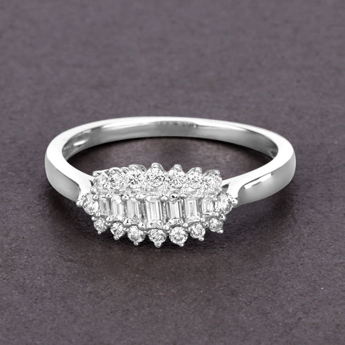 Anillo de oro blanco de 14 quilates con diamante blanco auténtico de 0,37 quilates (color E-F, claridad VS-SI)