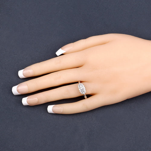 Anillo de oro blanco de 14 quilates con diamante blanco auténtico de 0,37 quilates (color E-F, claridad VS-SI)