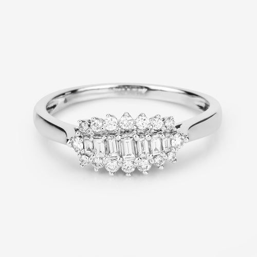 Anillo de oro blanco de 14 quilates con diamante blanco auténtico de 0,37 quilates (color E-F, claridad VS-SI)