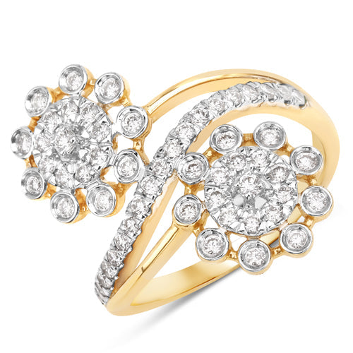 Anillo de oro amarillo de 14K con diamante blanco auténtico de 0.56 quilates (color E-F, claridad SI1-SI2)