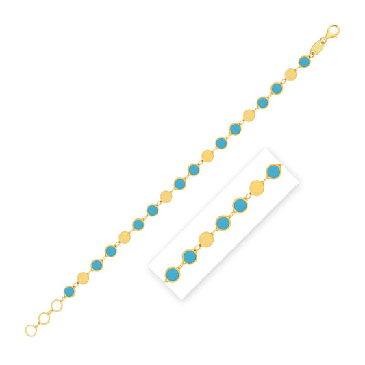 Pulsera de cadena con gema de espejo geométrica de turquesa en oro amarillo de 14k (5.00 mm)