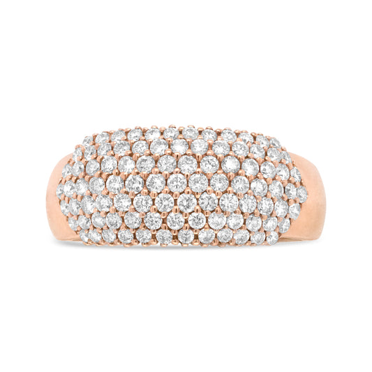 Anillo de banda con cúpula de varias filas de diamantes de 1,00 Cttw en oro rosa de 18K (Color F-G, Claridad VS1-VS2) - Talla de anillo 7