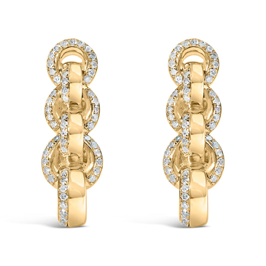 Pendientes colgantes con eslabones de cadena de oro amarillo de 14 quilates chapado en plata de ley .925 con diamantes de 1/2 quilate (color H-I, claridad I1-I2)