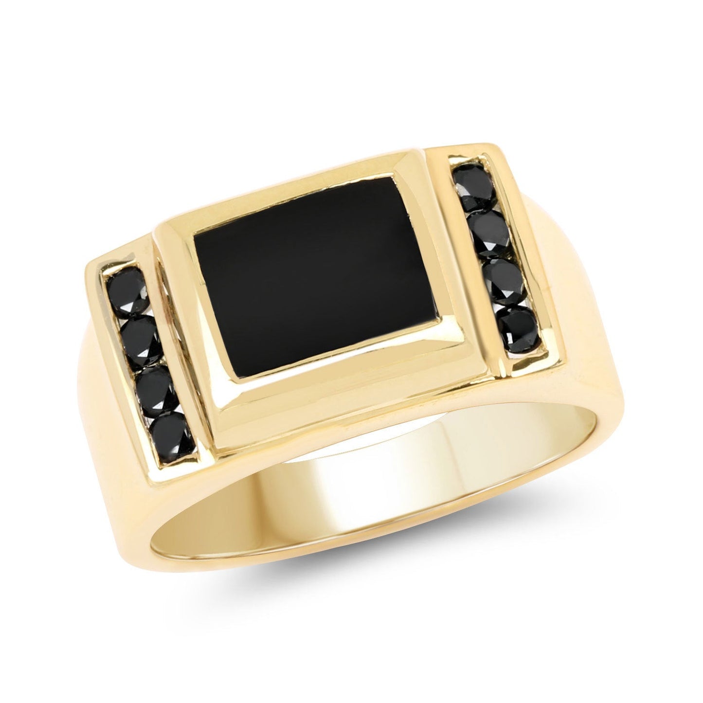 Anillo de plata de ley .925 con ónix negro auténtico de 2,14 quilates y diamantes negros