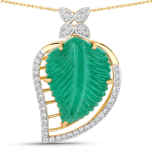 Colgante de oro amarillo de 14K con esmeralda colombiana genuina de 29.67 quilates y diamante blanco