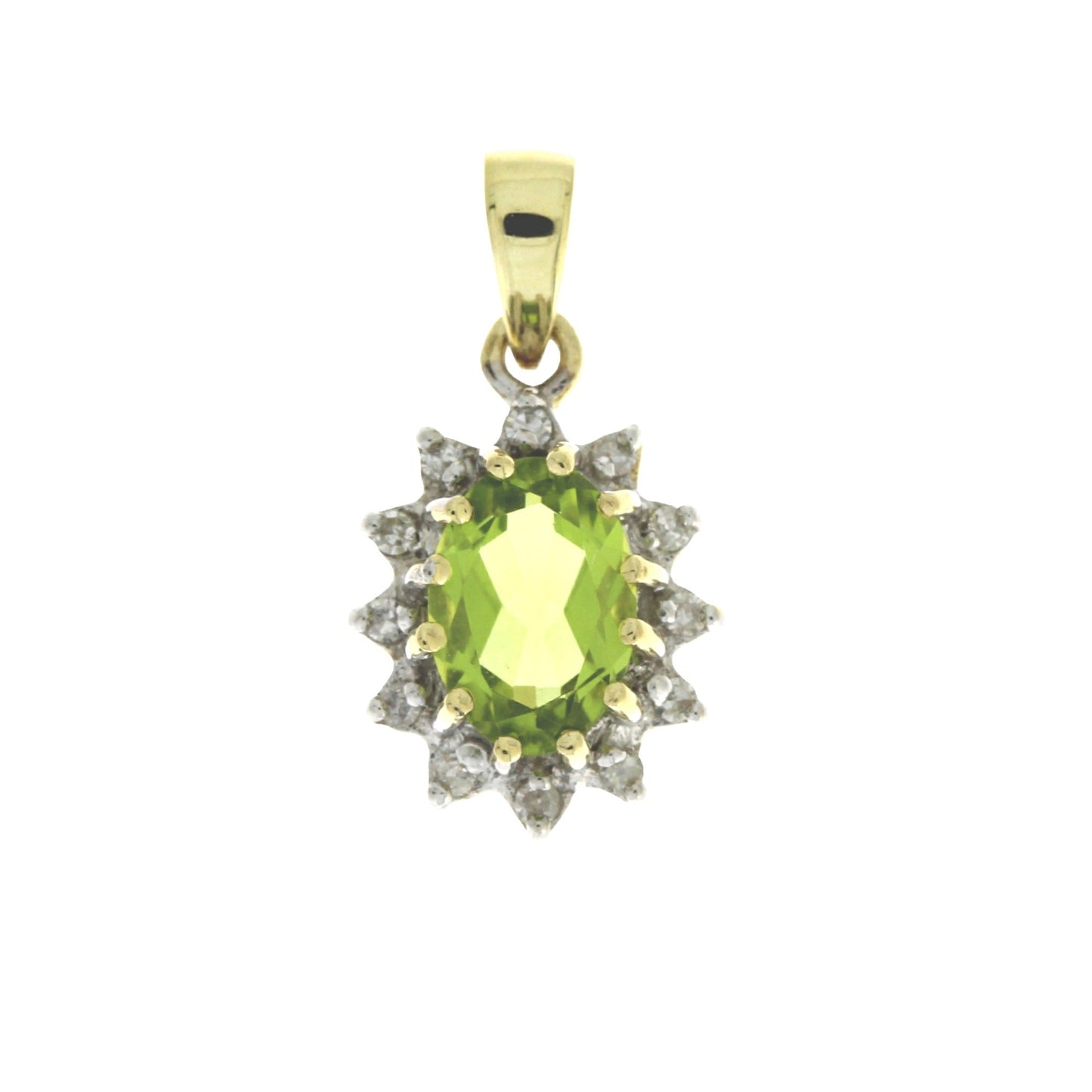 Colgantes de moda de peridoto y diamante de .96ct en oro amarillo de 10kt