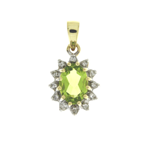 Colgantes de moda de peridoto y diamante de .96ct en oro amarillo de 10kt