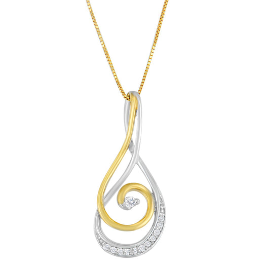 Espira 10K Oro Bicolor Corte Redondo Diamante Espumoso Espiral Colgante Collar (1/6 cttw, Color J-K, Claridad I2-I3)