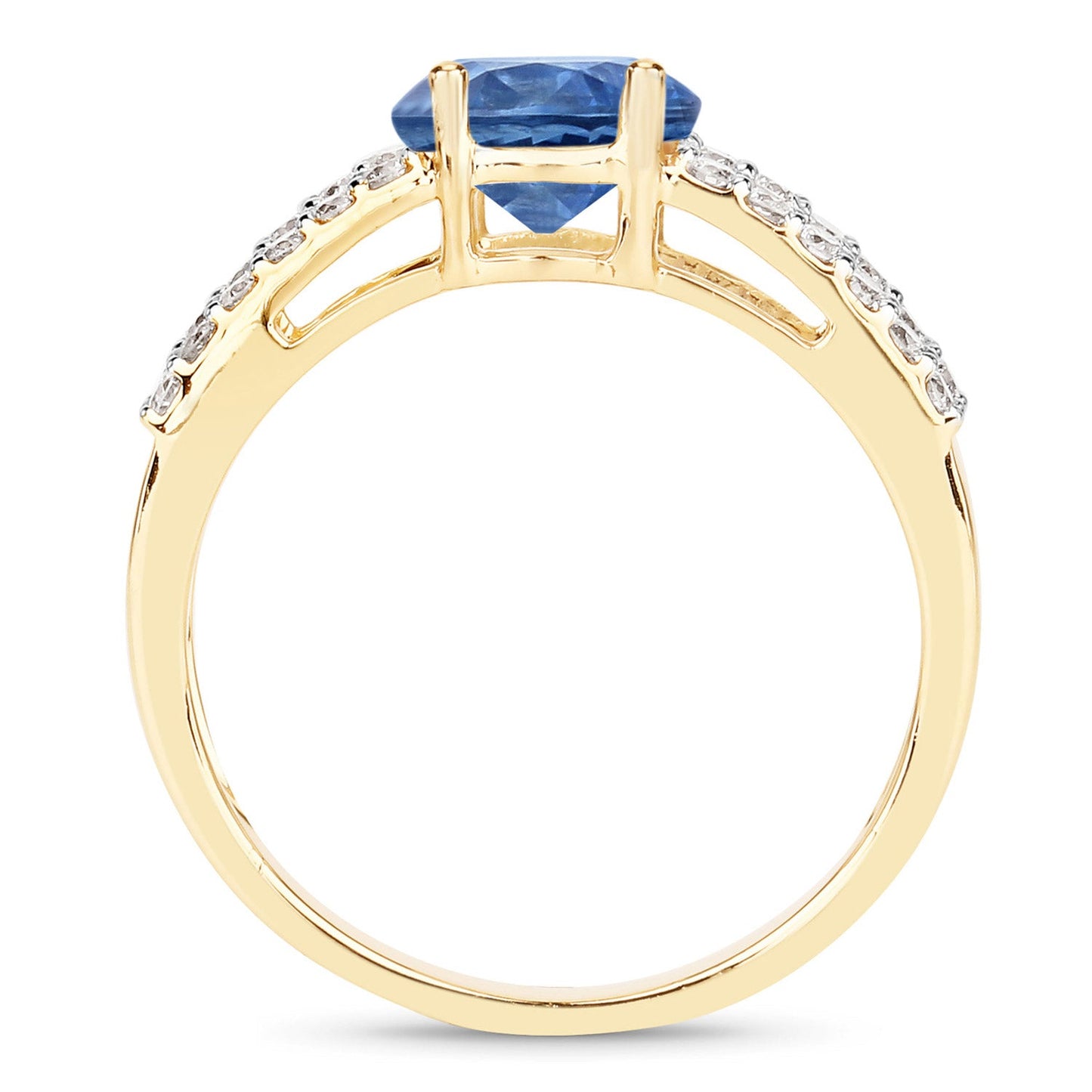 Anillo de oro amarillo de 14K con zafiro azul genuino de 1.29 quilates y diamantes blancos