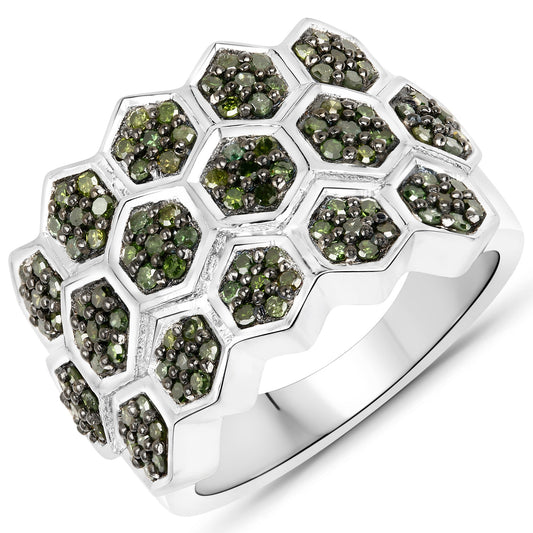 Anillo de plata esterlina .925 con diamante verde genuino de 0,75 quilates