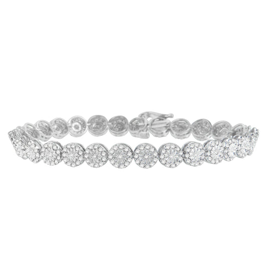 Brazalete tenis de oro blanco de 14 quilates con halo de diamantes de 2,00 quilates (color H-I, claridad I1-I2) - 7 pulgadas