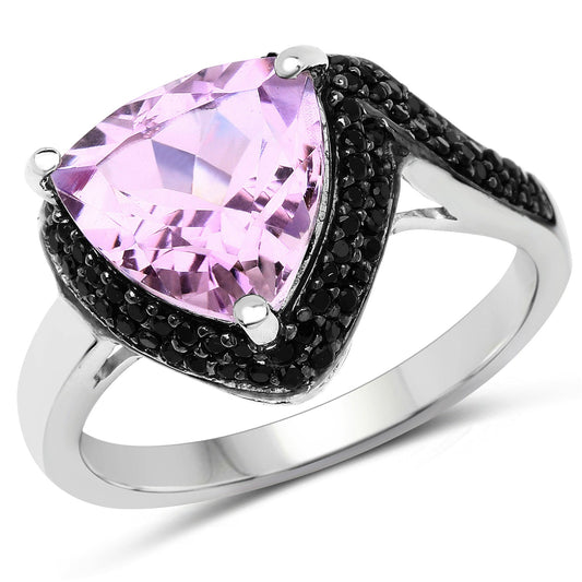 Anillo de plata de ley .925 con amatista rosa genuina y espinela negra de 3.53 quilates