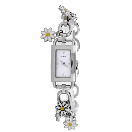 Coach para mujer de acero inoxidable plateado con esfera blanca