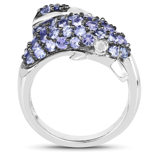 Anillo de plata de ley .925 con tanzanita genuina de 1,45 quilates y diamantes blancos