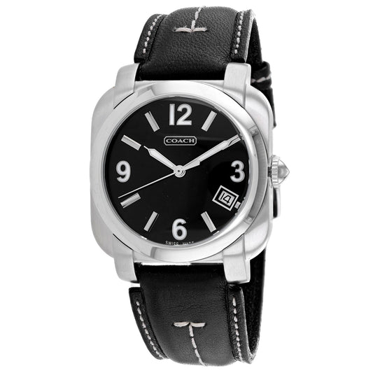 Coach de cuero negro plateado de cuarzo para hombre