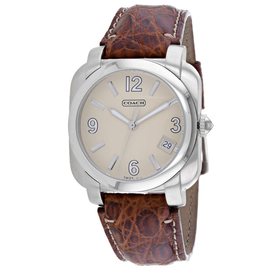 Coach para hombre, cuero marrón, cuarzo plateado