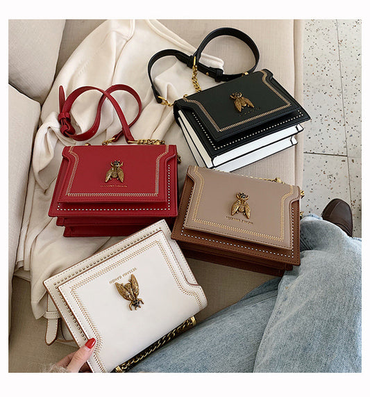 High-Quality Genuine Leather Square Handbag | Luxury Retro Bee Designer Crossbody Bag Luxegan