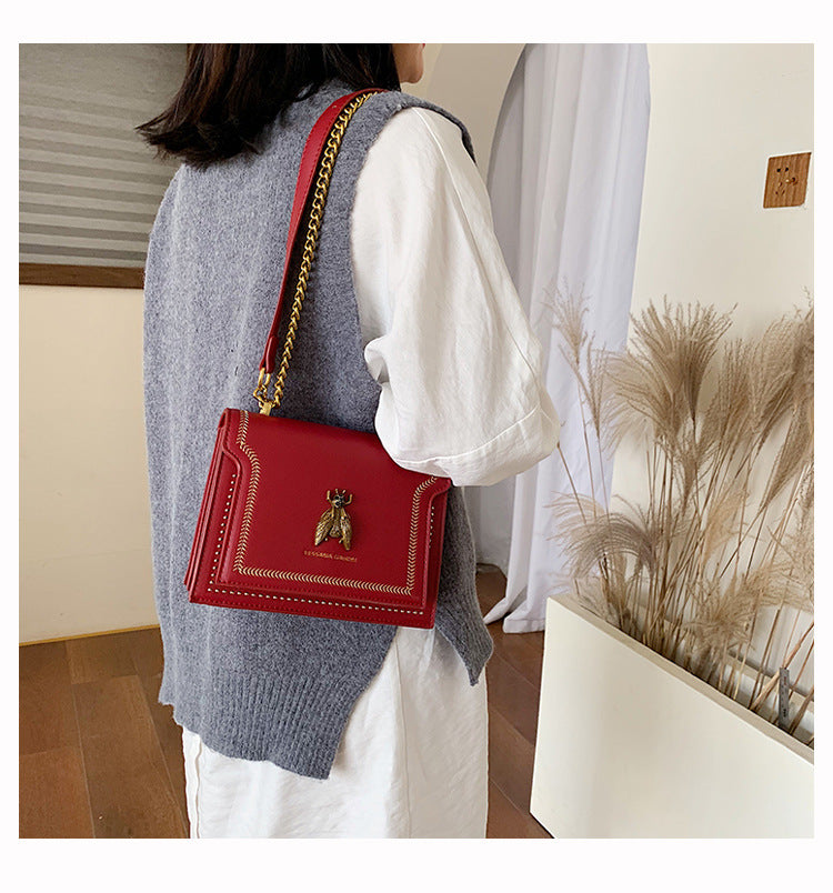 High-Quality Genuine Leather Square Handbag | Luxury Retro Bee Designer Crossbody Bag Luxegan